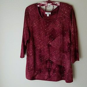 Dressbarn Burgandy sequin and lace top